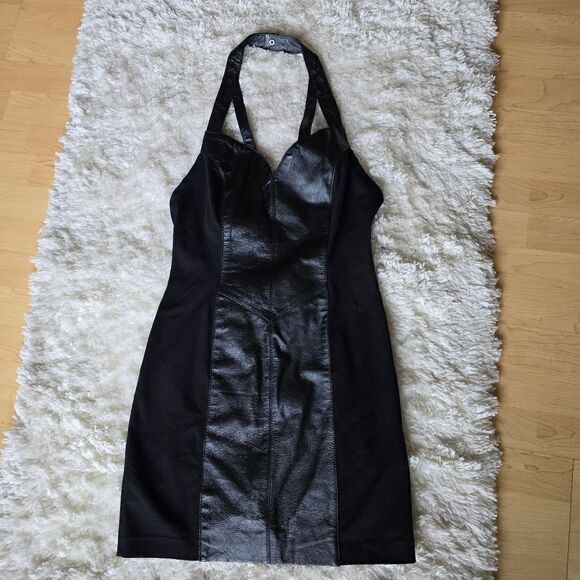 WILSONS Women's Halter Neck Mini Dress Black Size Small Leather Size Small Biker - Picture 3 of 13